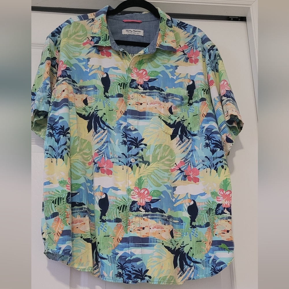 Tommy Bahama Blue and Green Tropical Shirt